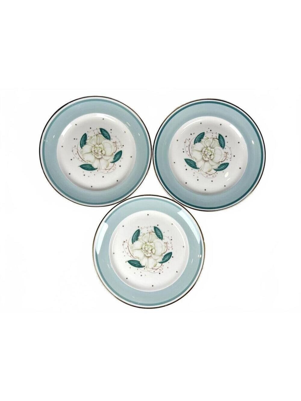Set of 3 vintage Susie Cooper Gardenia Bone China England Teal Gold 8 in Plates